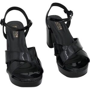 Kenneth Cole Reaction Reeva Black Patent Platform Heeled Sandals US 6.5M EU 37